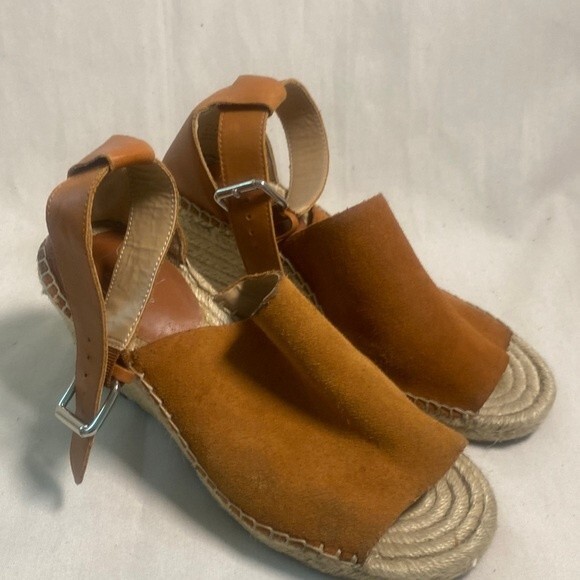 Gap espadrille brown ankle strap 6 wedge summer sandal open toe shoe brown - Picture 1 of 12